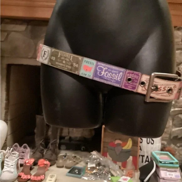 Fossil Logo Patchwork Unique Leather Belt SZ.S - Picture 6 of 16